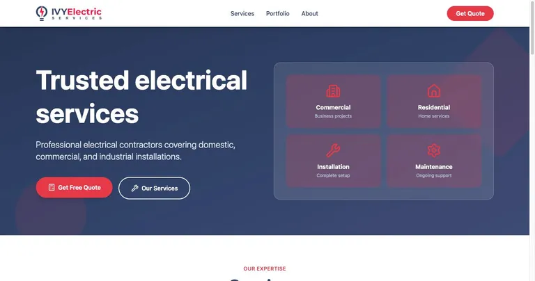 IVY Electric Services website homepage built by HardHat