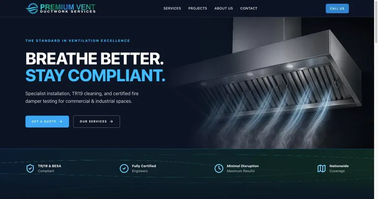 Premium Vent website homepage built by HardHat